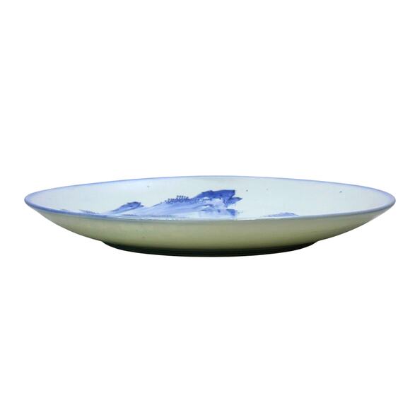 Antique Japanese Meiji Period 15" Charger Blue and White Landscape Arita Ware - Picture 5 of 8